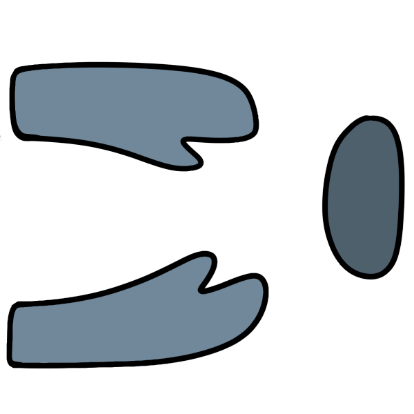 light blue hands and forearms reach from the left side towards a blue blob on the right side.